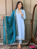 Sky Blue Viscose Silk Readymade Kurti